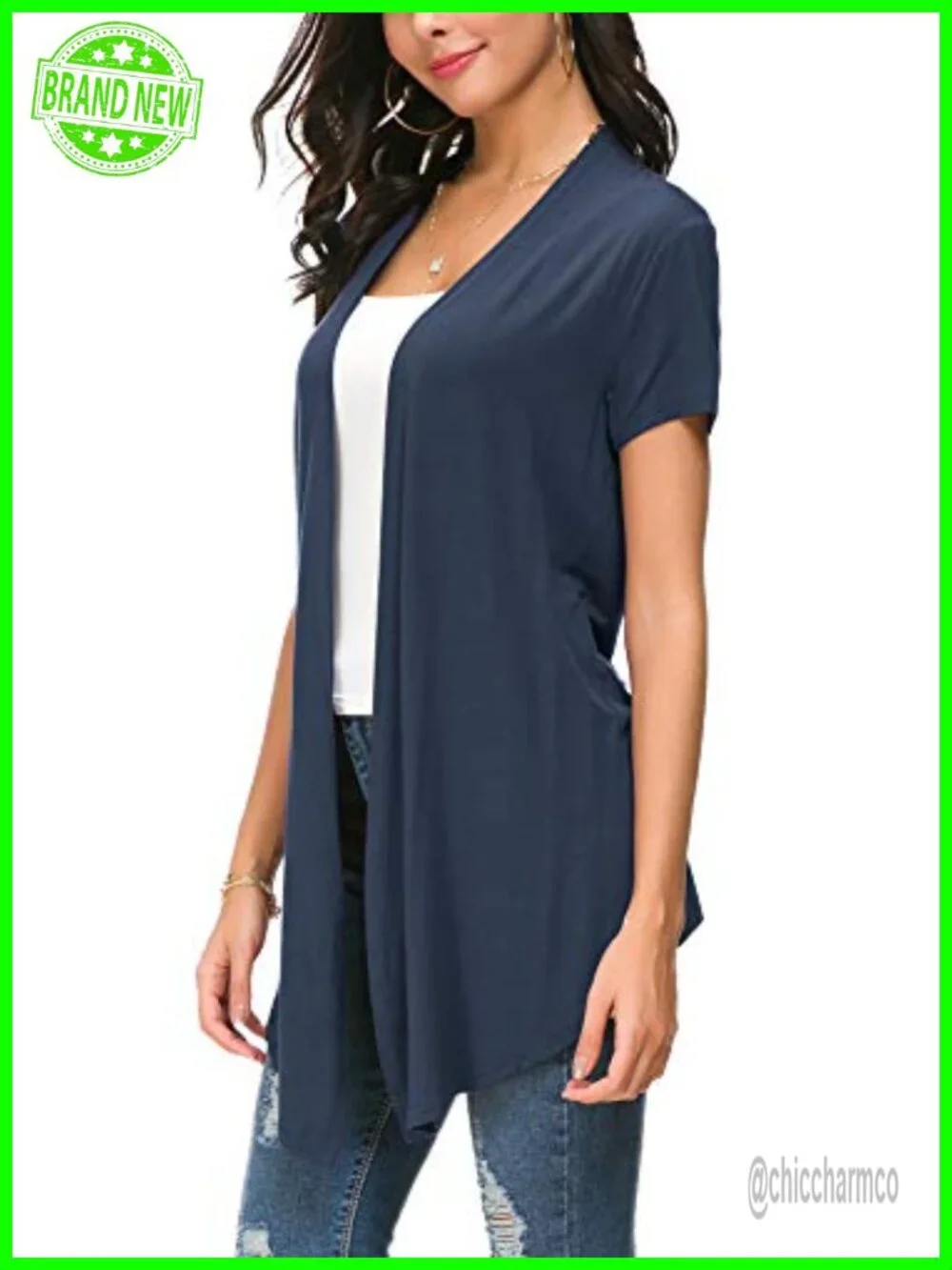Lightweight Viscose Spandex Open Front Short Sleeve Cardigan Vest